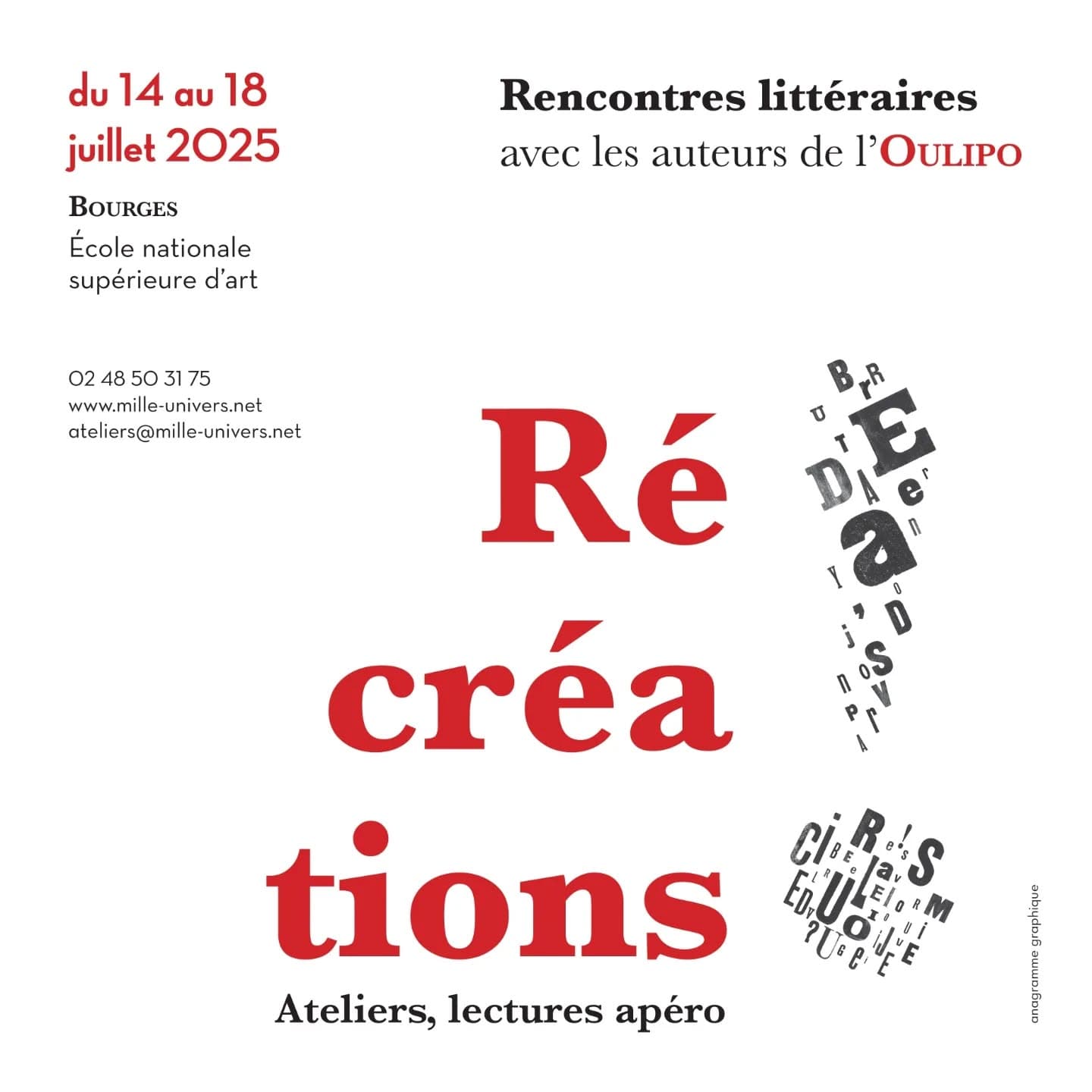 Dernières places !! Il est encore possible de s'inscrire aux Récréations Oulipiennes 2025 Cela se passe à Bourges et il faut s'incrire à tra…
