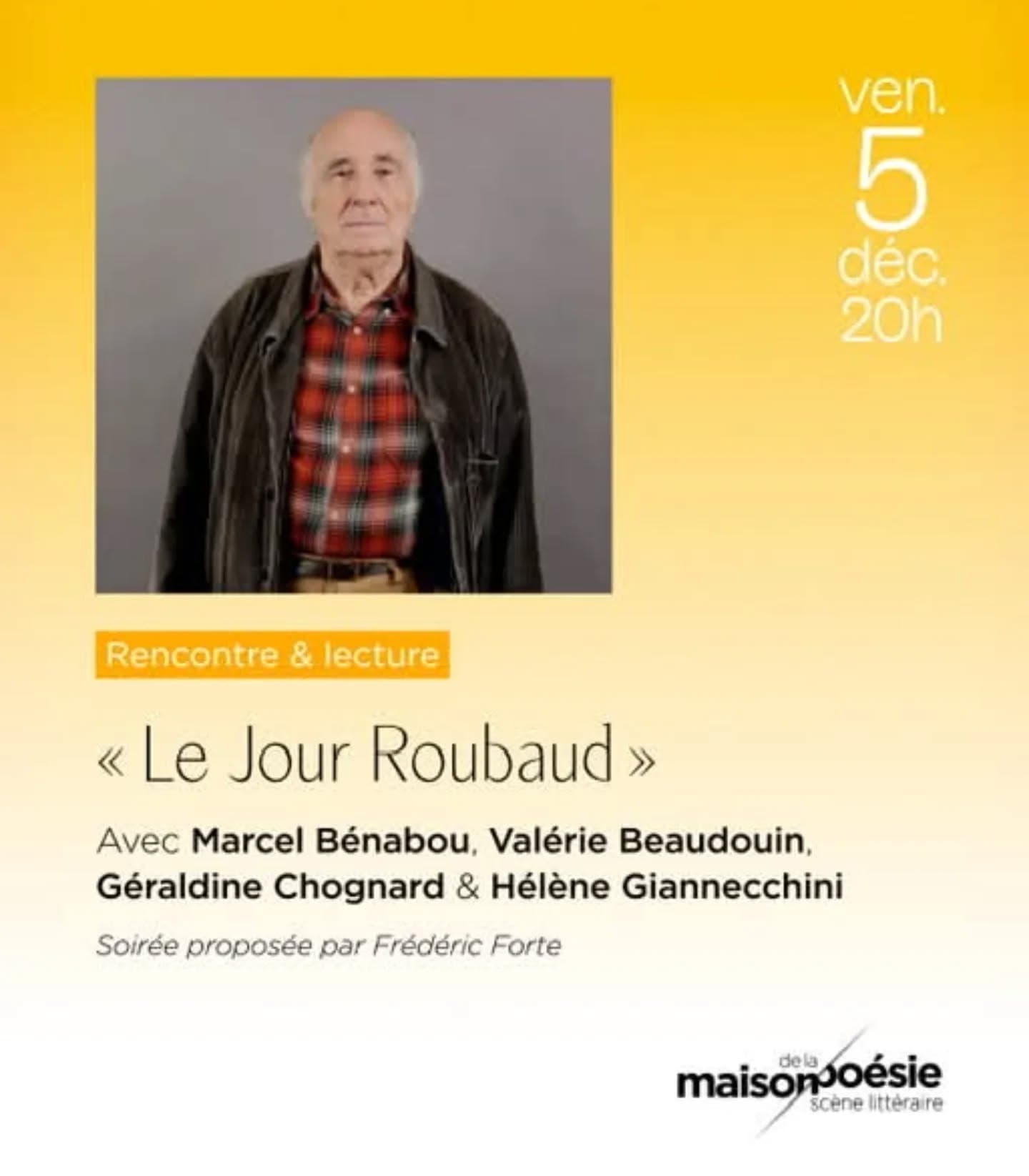 Vendredi 5 décembre Maison de la poésie de Paris #oulipo #jacquesroubaud #marcelbenabou #valeriebeaudouin #fredericforte #maisondelapoésiedeparis #maisondelapoesiedeparis #poesiefrancaise